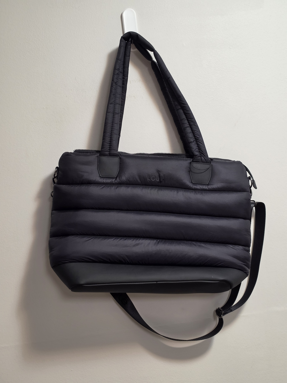Lole Black Quilted Puffer Tote with Shoulder Strap